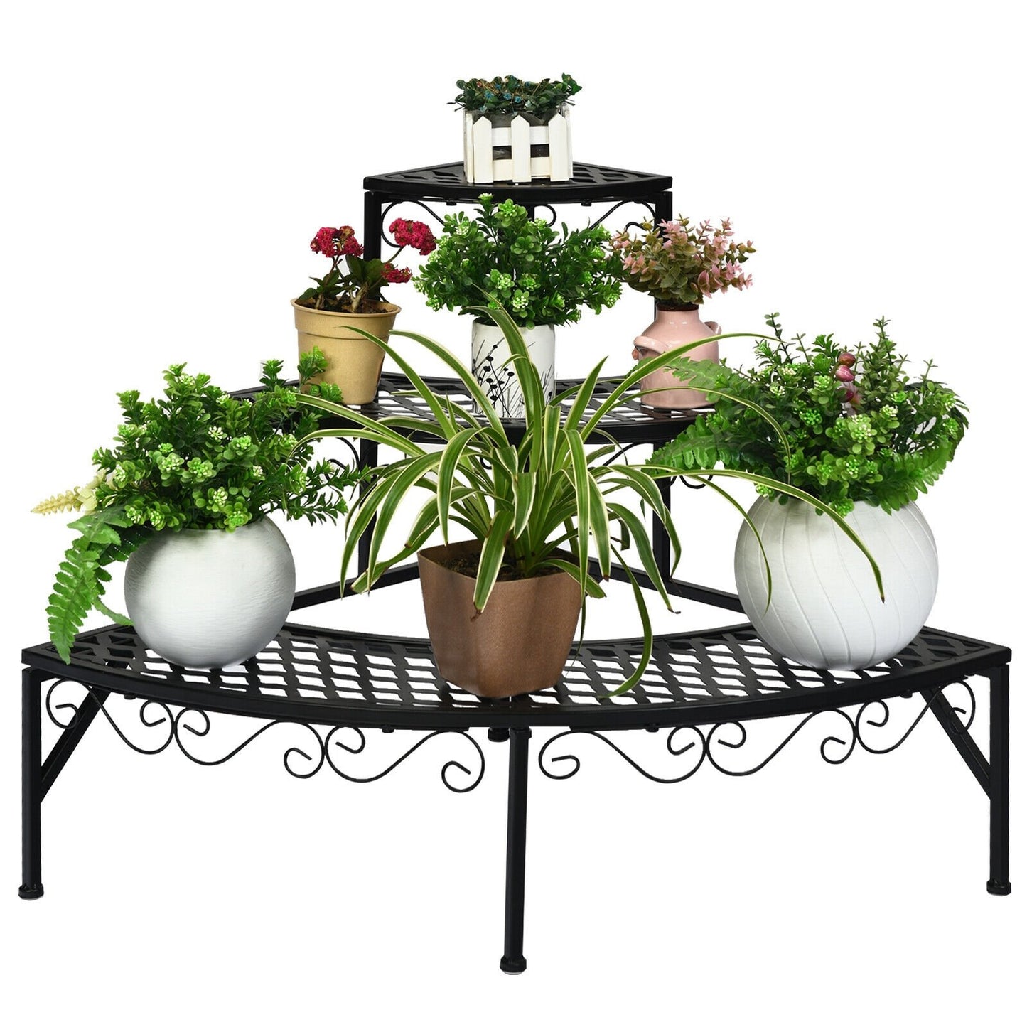 3 Tier Metal Corner Plant Display Rack, Black Plant Stands   at Gallery Canada