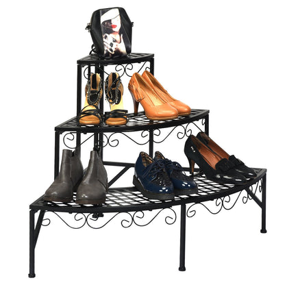 3 Tier Metal Corner Plant Display Rack, Black Plant Stands   at Gallery Canada