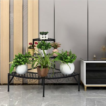 3 Tier Metal Corner Plant Display Rack, Black Plant Stands   at Gallery Canada