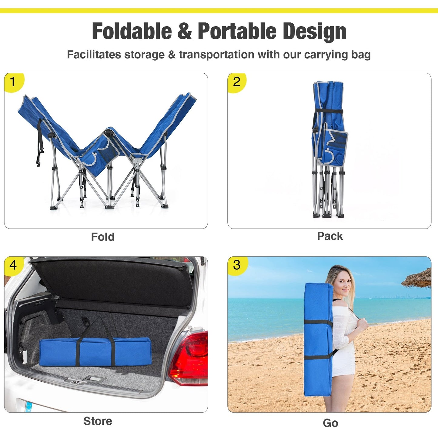 Folding Camping Cot with Side Storage Pocket Detachable Headrest, Blue Camping Furniture   at Gallery Canada