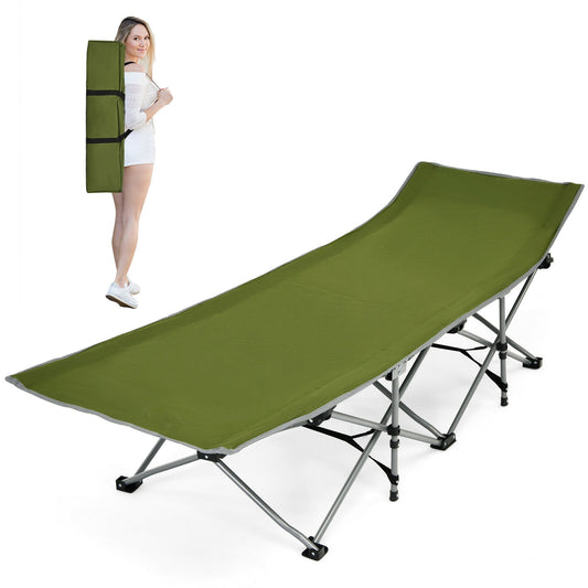 Folding Camping Cot with Side Storage Pocket Detachable Headrest, Green Camping Furniture Green  at Gallery Canada