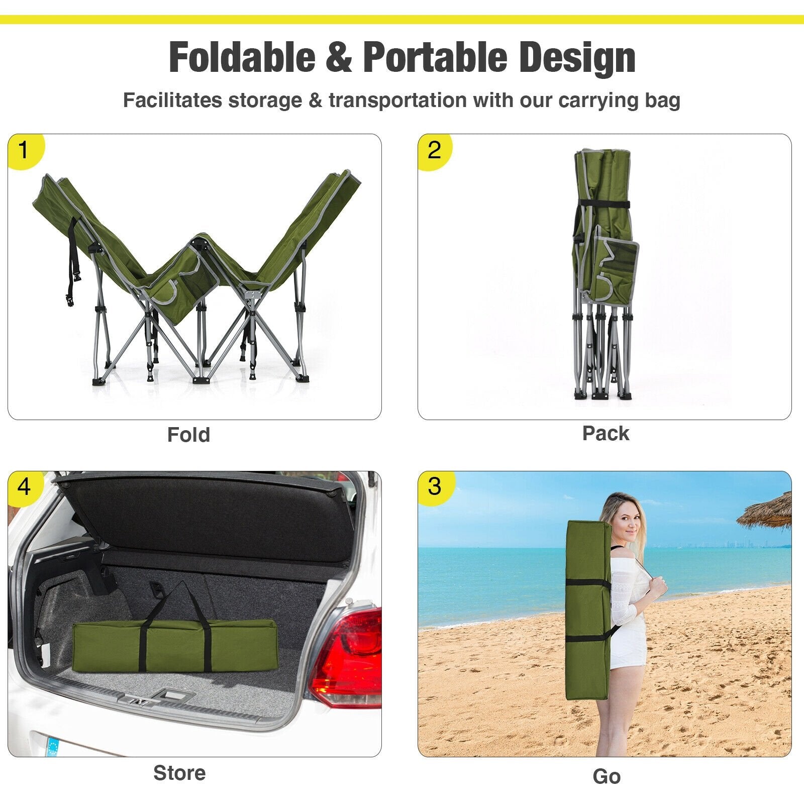 Folding Camping Cot with Side Storage Pocket Detachable Headrest, Green - Gallery Canada