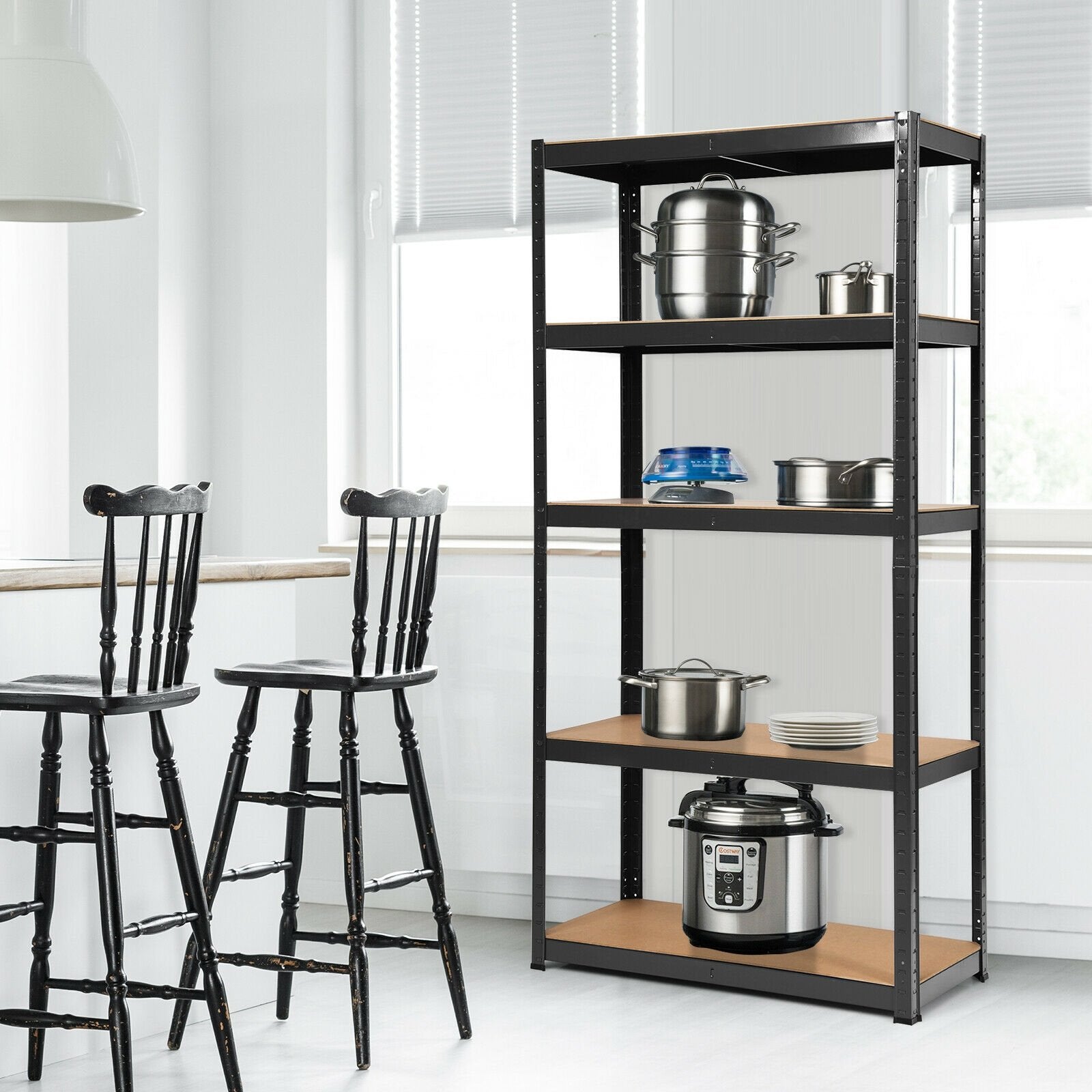 72 Inch Storage Rack with 5 Adjustable Shelves for Books Kitchenware, Black - Gallery Canada