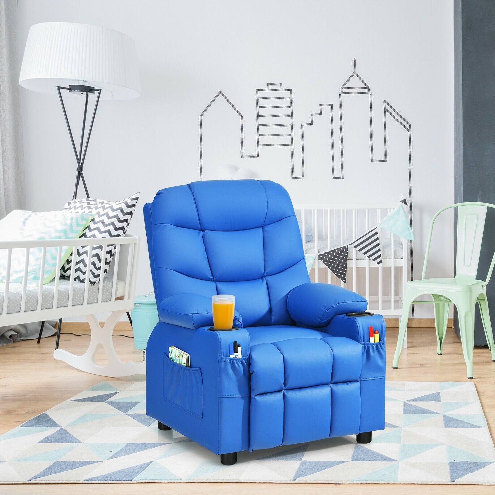 Kids Recliner Chair with Cup Holder and Footrest for Children, Blue Kids Chairs & Seating   at Gallery Canada