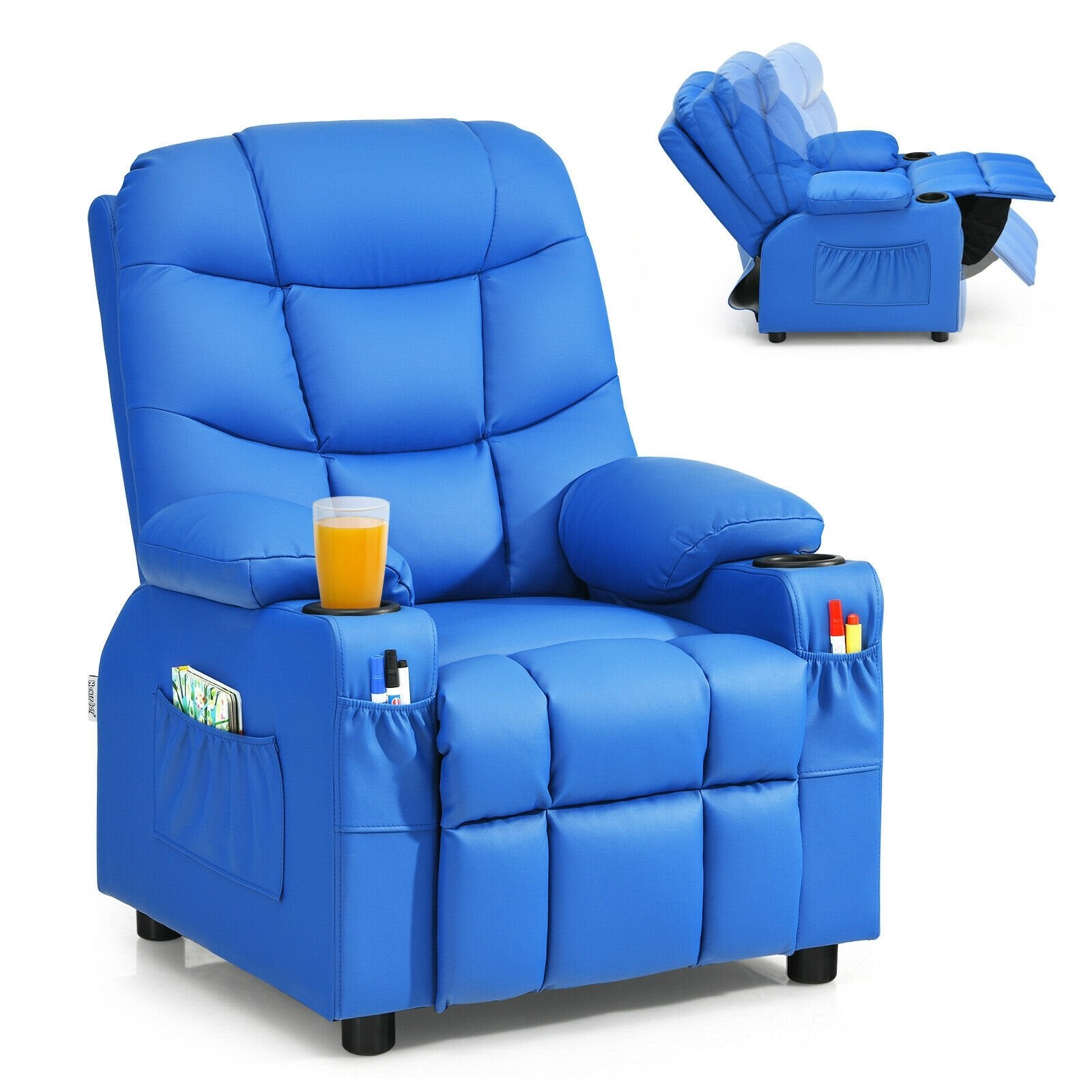 Kids Recliner Chair with Cup Holder and Footrest for Children, Blue Kids Chairs & Seating   at Gallery Canada