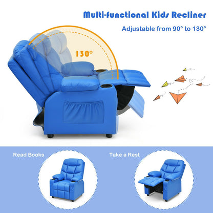 Kids Recliner Chair with Cup Holder and Footrest for Children, Blue - Gallery Canada