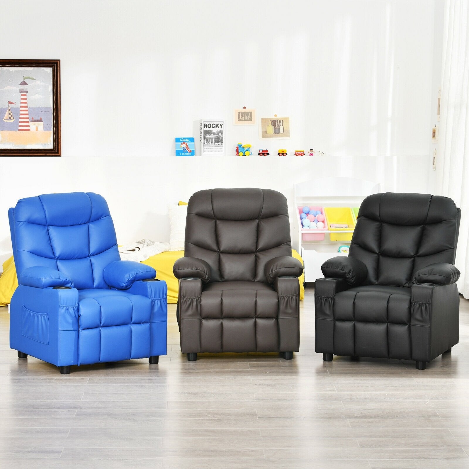 Kids Recliner Chair with Cup Holder and Footrest for Children, Blue Kids Chairs & Seating   at Gallery Canada