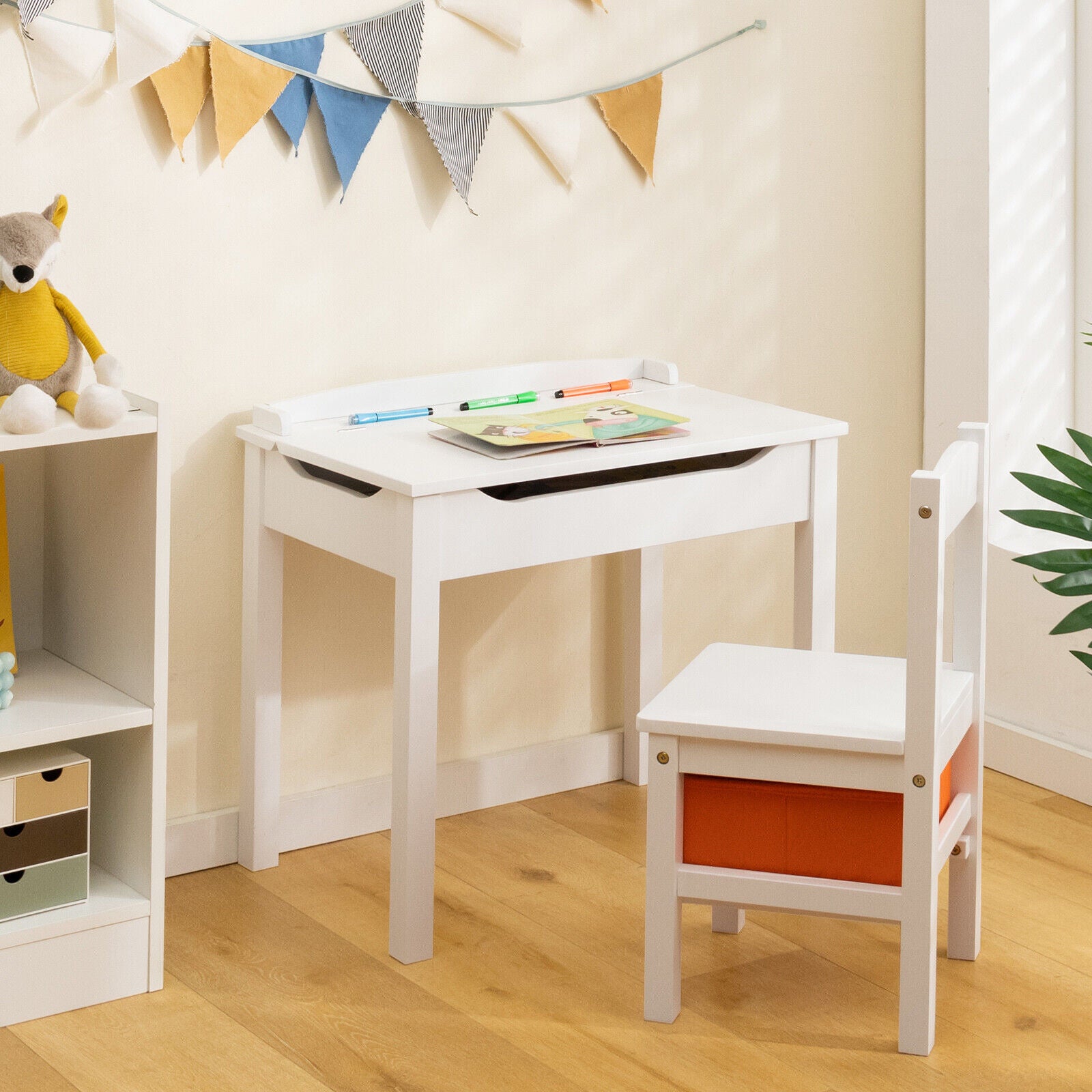 Wood Activity Kids Table and Chair Set with Storage Space, White Kids Table & Chair Sets at Gallery Canada