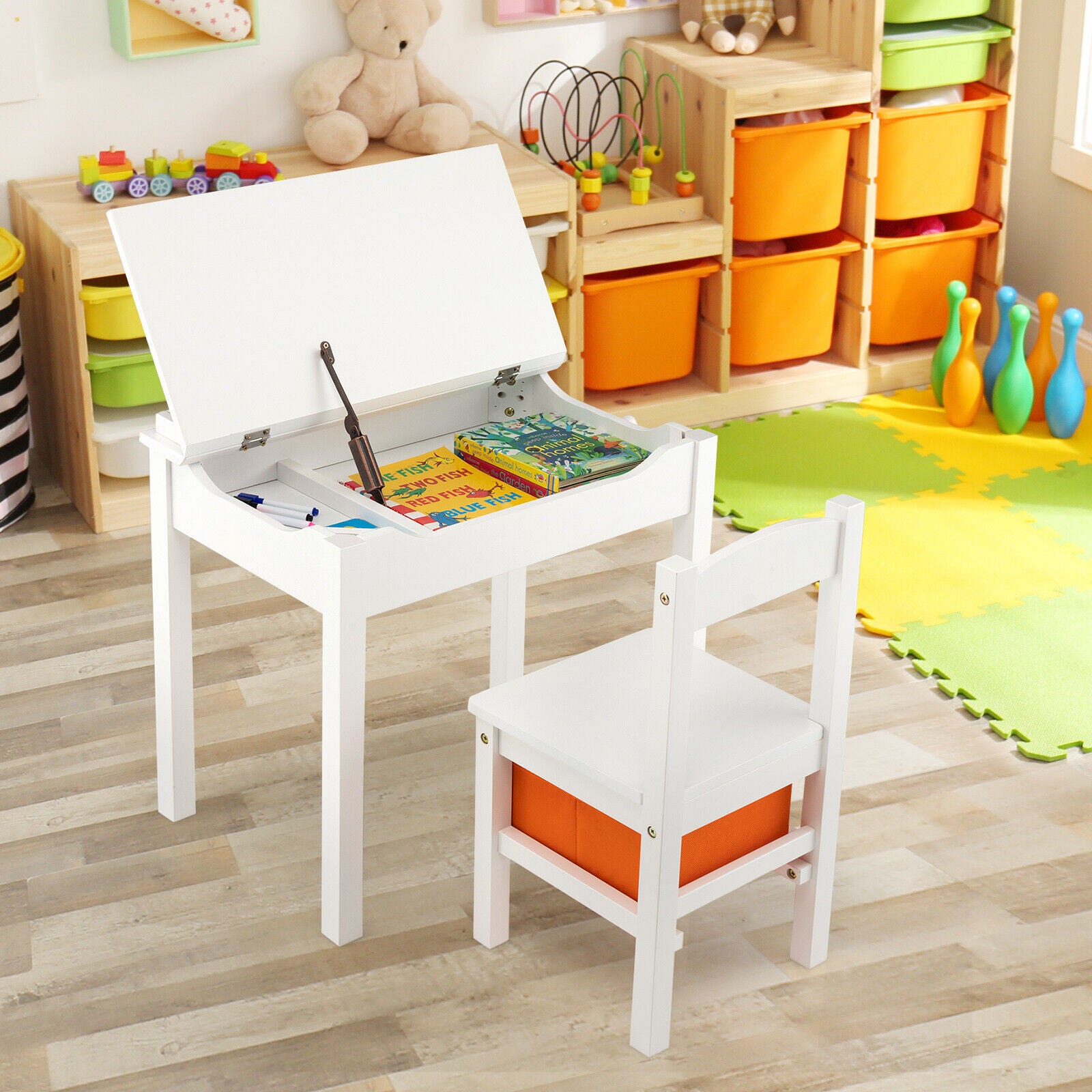 Wood Activity Kids Table and Chair Set with Storage Space, White Kids Table & Chair Sets at Gallery Canada