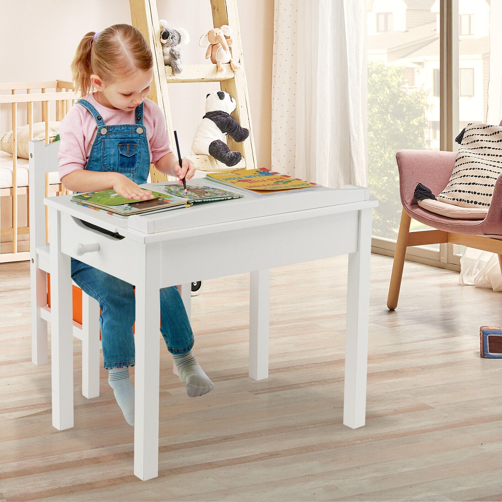 Wood Activity Kids Table and Chair Set with Storage Space, White Kids Table & Chair Sets at Gallery Canada