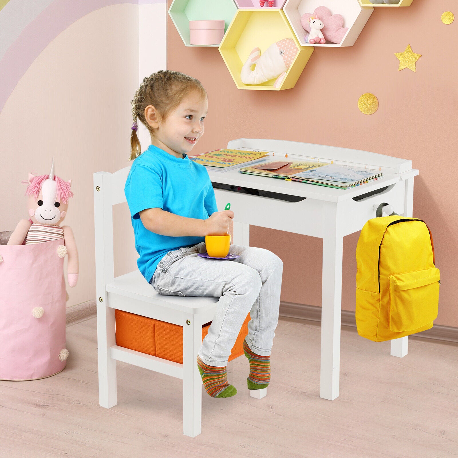 Wood Activity Kids Table and Chair Set with Storage Space, White Kids Table & Chair Sets at Gallery Canada