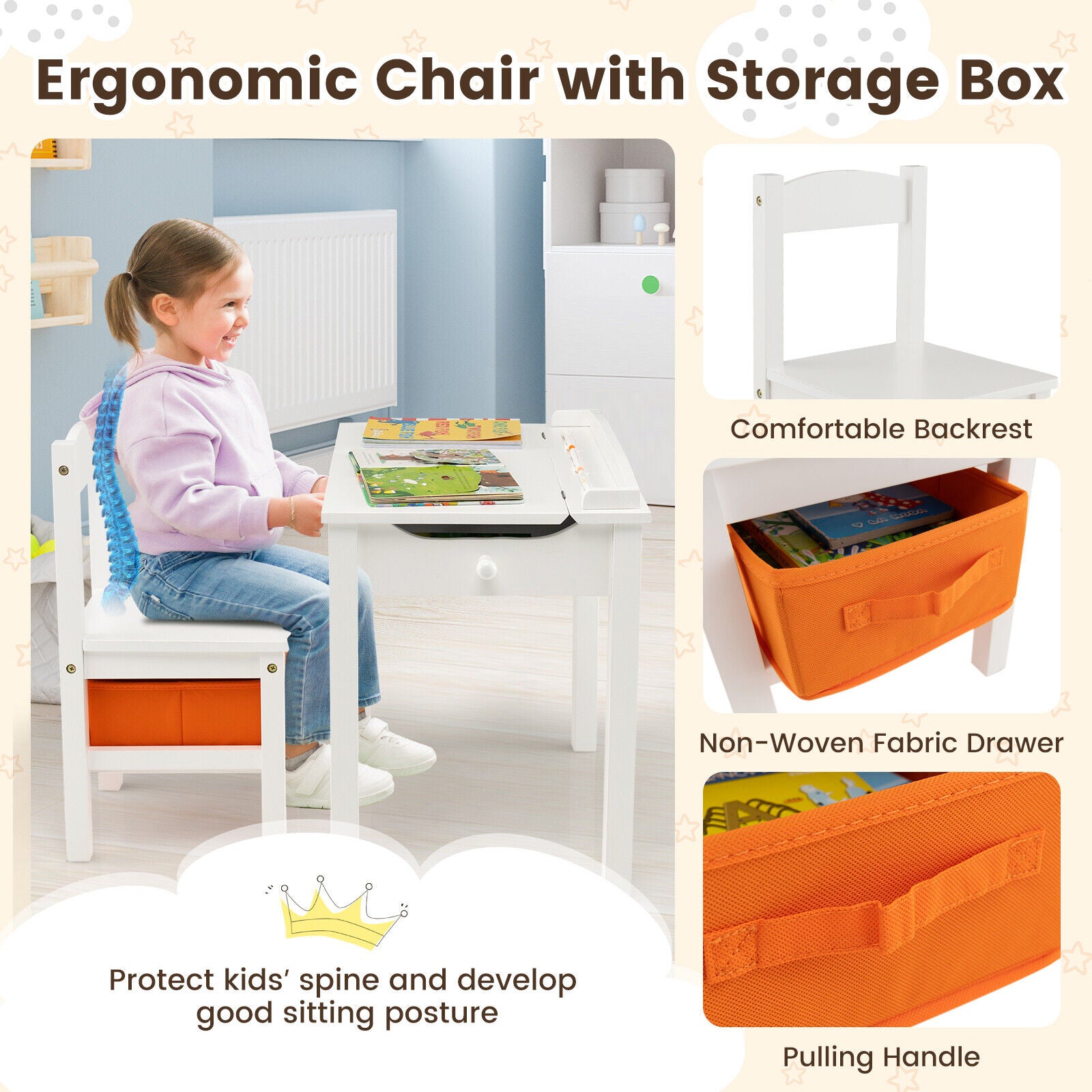 Wood Activity Kids Table and Chair Set with Storage Space, White Kids Table & Chair Sets at Gallery Canada