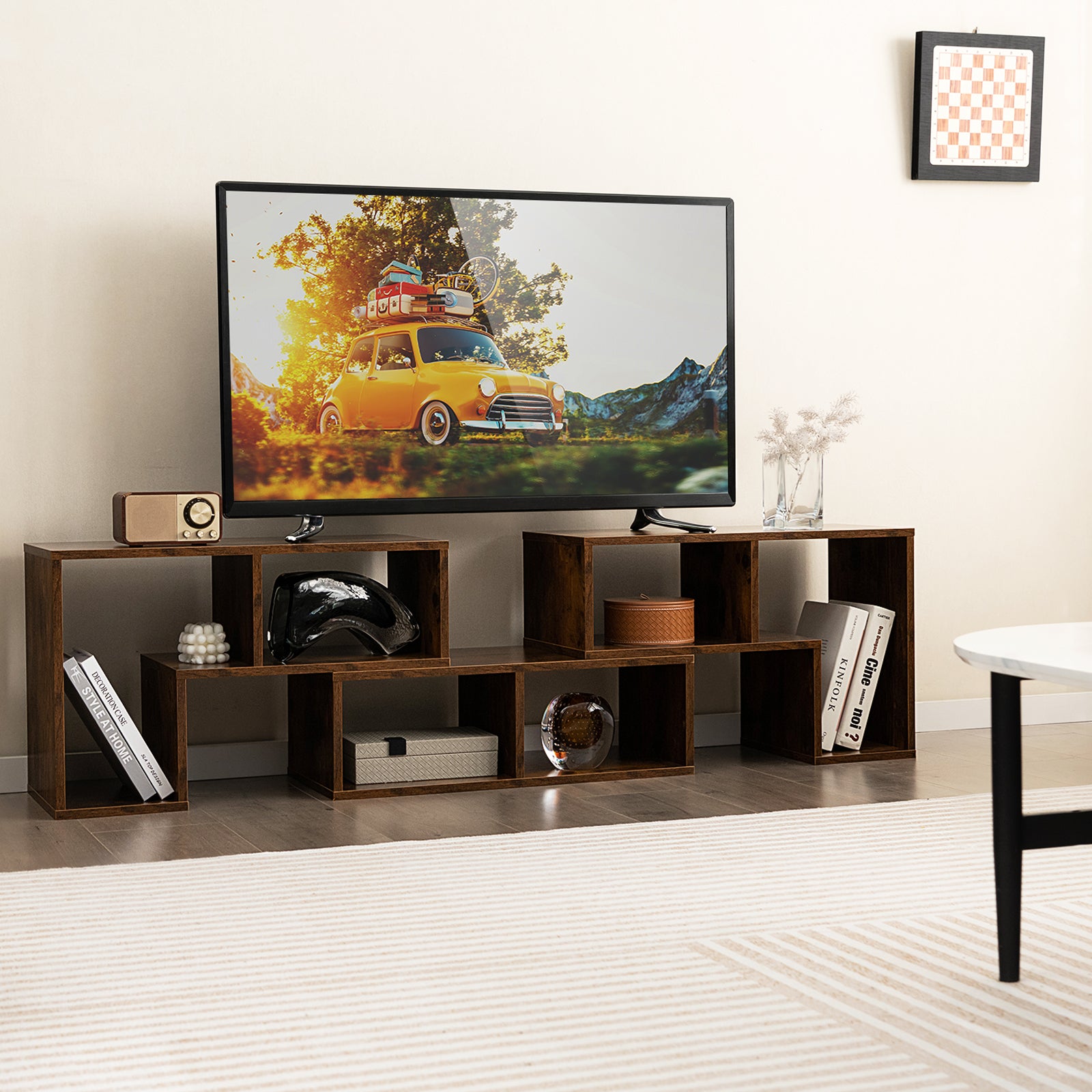 3 Pieces Console TV Stand for TVs up to 65 Inch with Shelves, Brown Entertainment Centers & TV Stands   at Gallery Canada