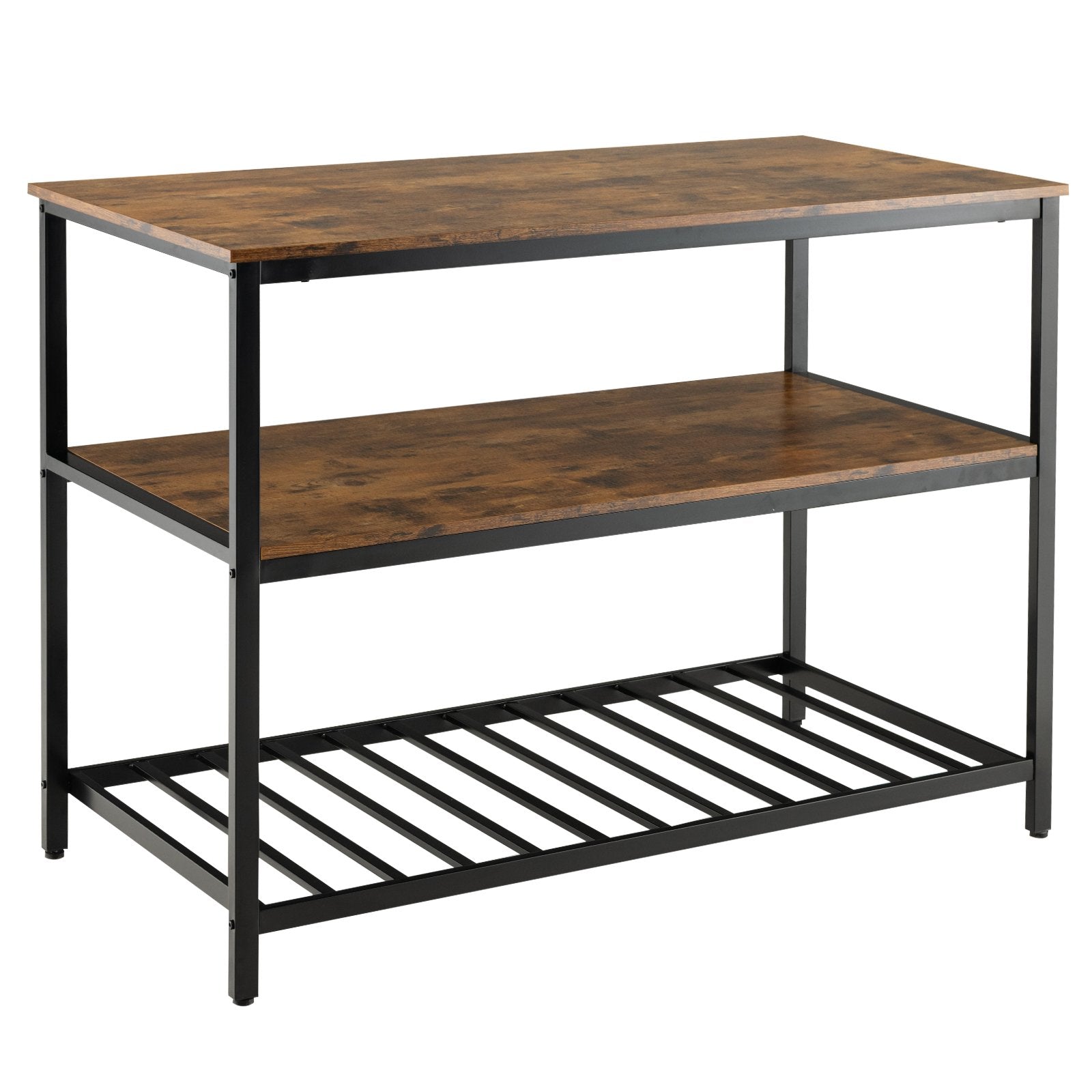 3 Shelves Kitchen Island Industrial Prep Table with Bottom Wine Rack, Rustic Brown Baker's Racks   at Gallery Canada