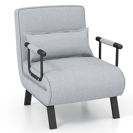 Folding 6 Position Convertible Sleeper Bed Armchair Lounge with Pillow, Light Gray - Gallery Canada