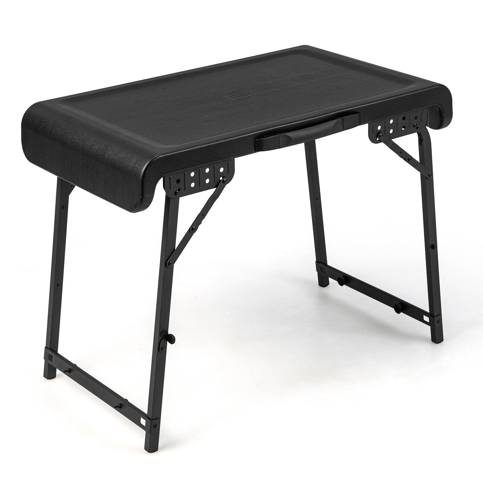 3 Pieces Folding Camping Table Stool Set with 2 Retractable LED Stools, Black Camping Furniture   at Gallery Canada