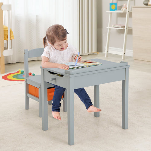 Wood Activity Kids Table and Chair Set with Storage Space, Gray