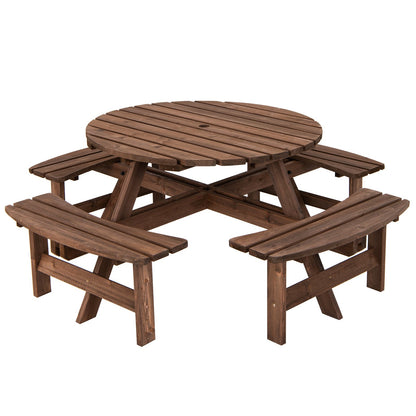 Patio 8 Seat Wood Picnic Dining Seat Bench Set, Brown Picnic Tables   at Gallery Canada