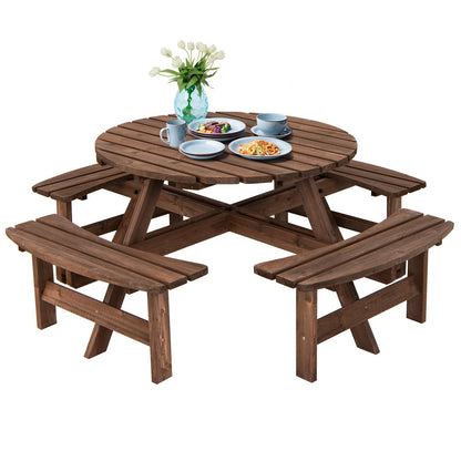 Patio 8 Seat Wood Picnic Dining Seat Bench Set, Brown Picnic Tables   at Gallery Canada