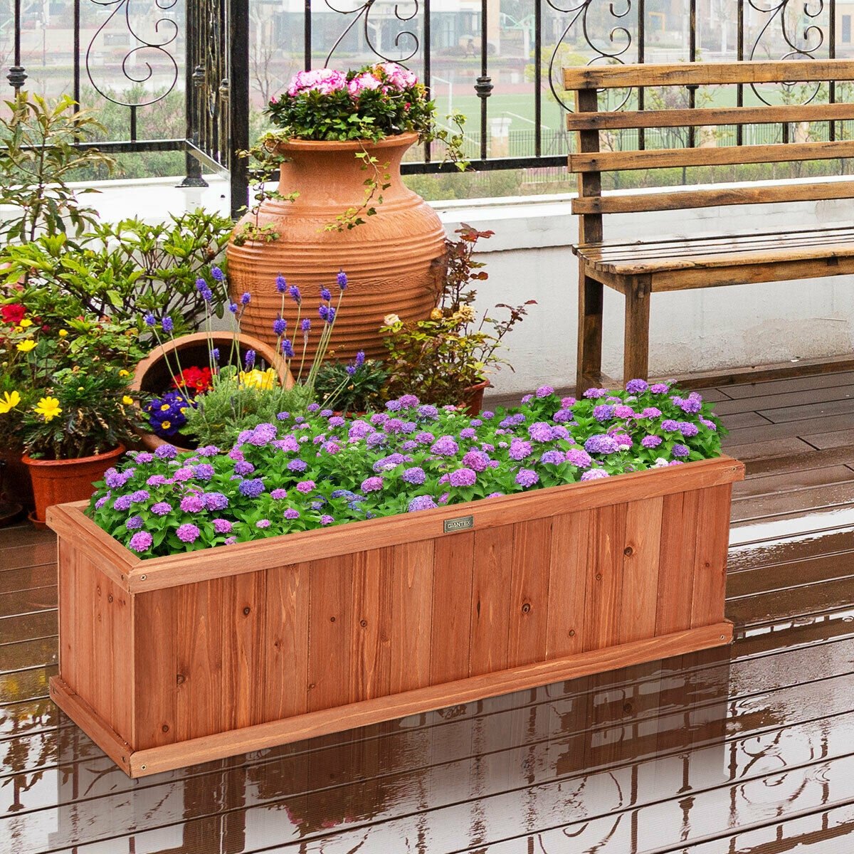 Wooden Decorative Planter Box for Garden Yard and Window , Brown Raised Garden Beds   at Gallery Canada