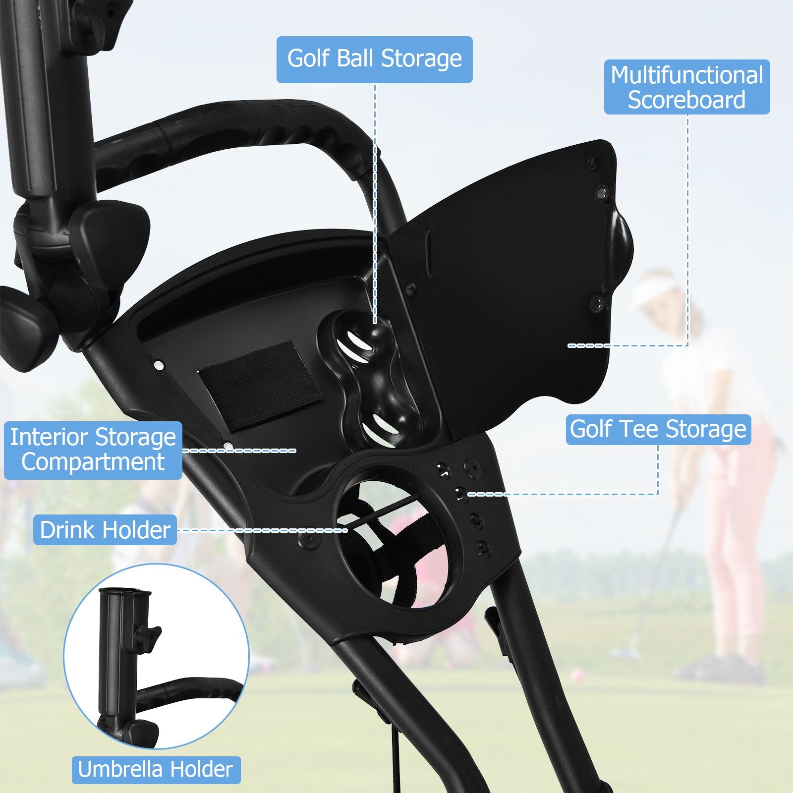 Folding 3 Wheels Golf Push Cart with Bag Scoreboard Adjustable Handle, Gray Golf   at Gallery Canada