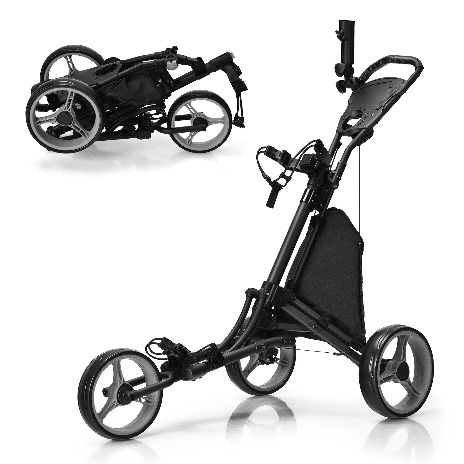 Folding 3 Wheels Golf Push Cart with Bag Scoreboard Adjustable Handle, Gray Golf   at Gallery Canada