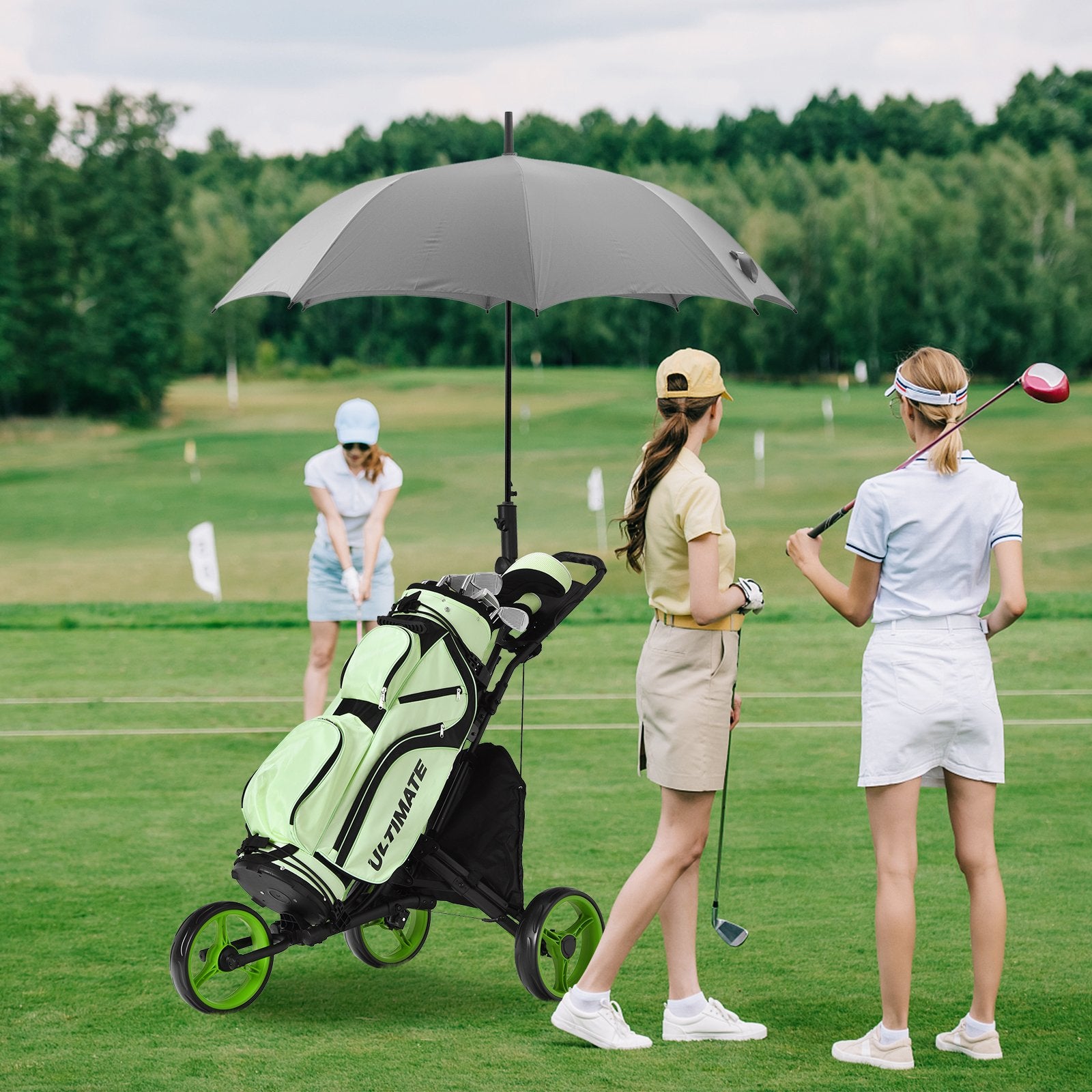 Folding 3 Wheels Golf Push Cart with Bag Scoreboard Adjustable Handle, Green Golf   at Gallery Canada