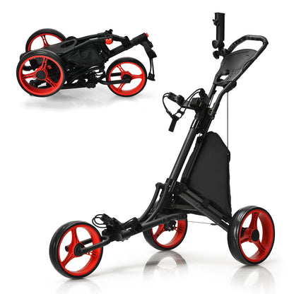 Folding 3 Wheels Golf Push Cart with Bag Scoreboard Adjustable Handle, Red Golf   at Gallery Canada