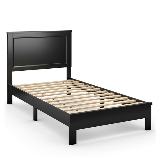 Twin Size Platform Bed Frame with Rubber Wood Leg, Black - Gallery Canada