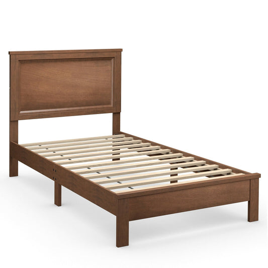 Twin Size Platform Bed Frame with Rubber Wood Leg, Walnut - Gallery Canada