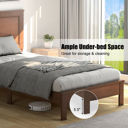 Twin Size Platform Bed Frame with Rubber Wood Leg, Walnut Simple Bed Frame   at Gallery Canada