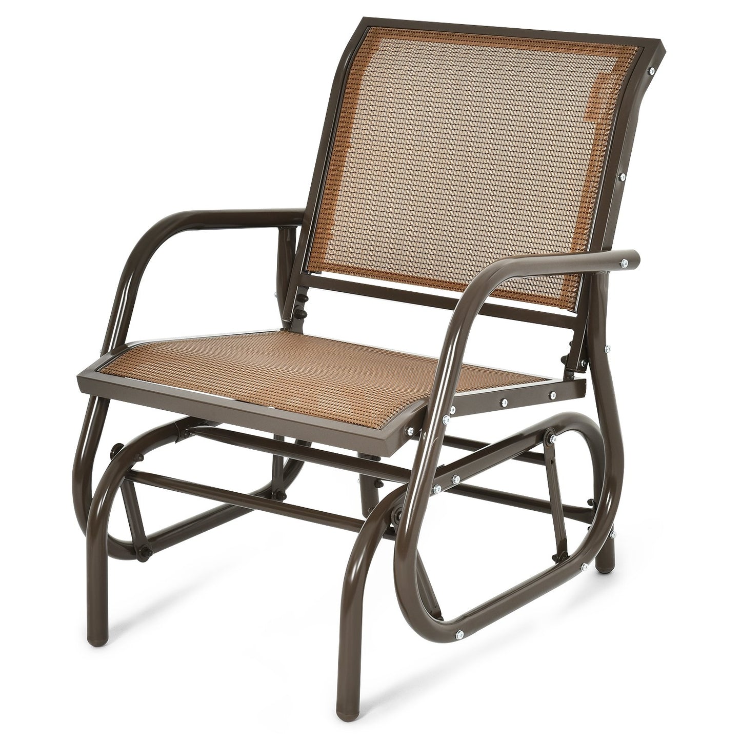 Outdoor Single Swing Glider Rocking Chair with Armrest, Brown - Gallery Canada