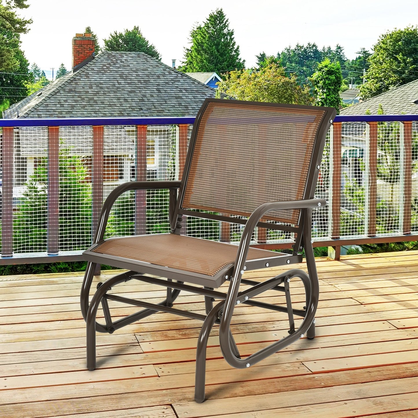 Outdoor Single Swing Glider Rocking Chair with Armrest, Brown Patio Rocking Chairs & Gliders   at Gallery Canada