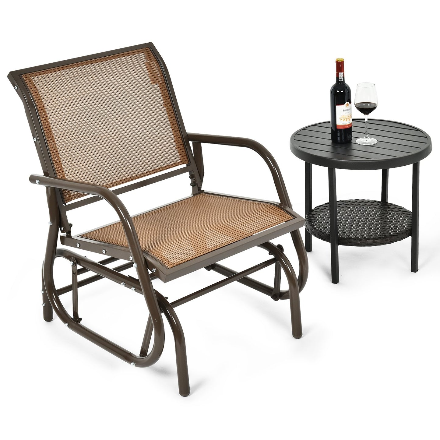 Outdoor Single Swing Glider Rocking Chair with Armrest, Brown Patio Rocking Chairs & Gliders   at Gallery Canada