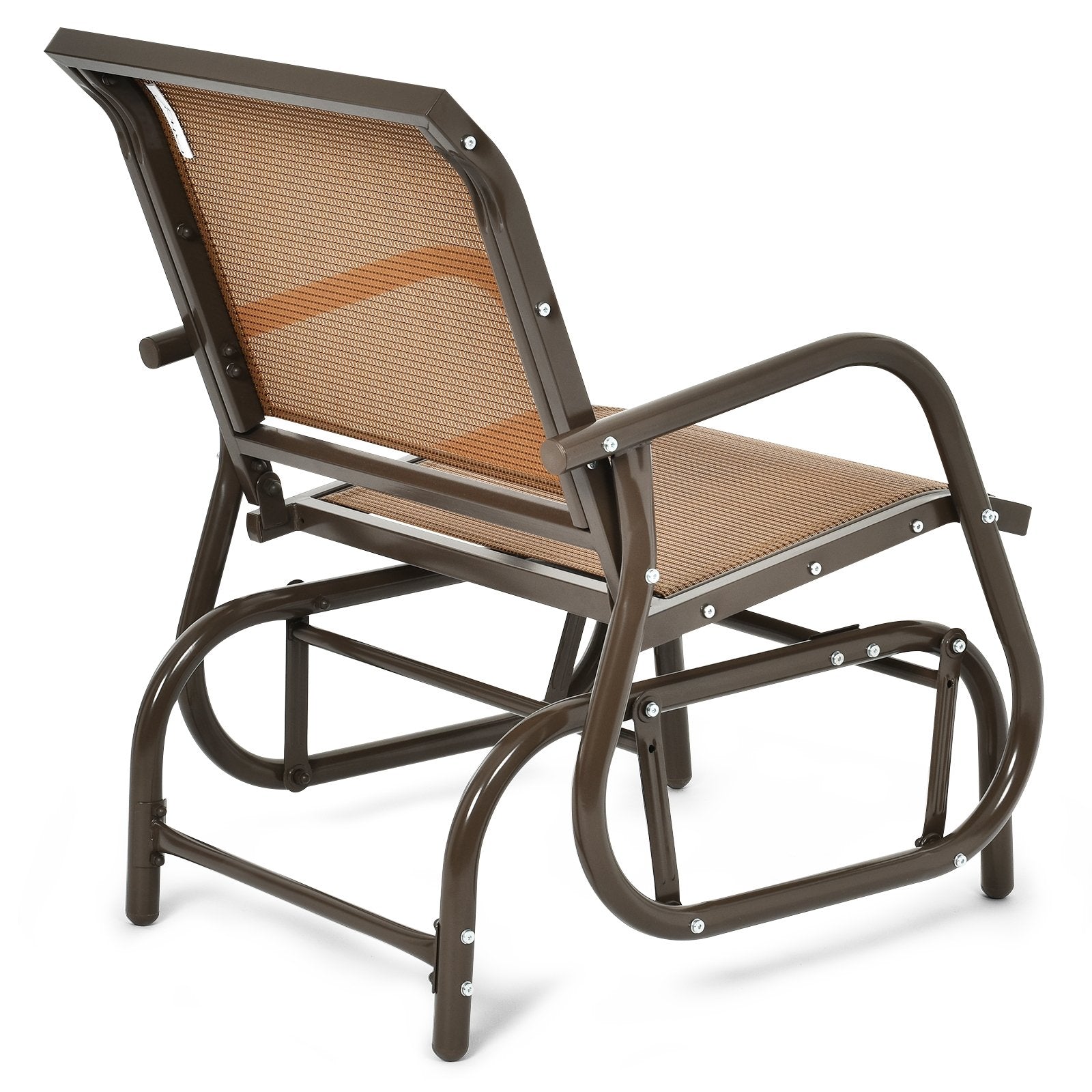 Outdoor Single Swing Glider Rocking Chair with Armrest, Brown Patio Rocking Chairs & Gliders   at Gallery Canada