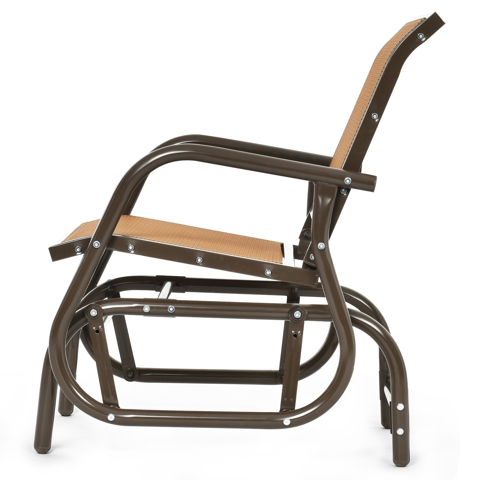 Outdoor Single Swing Glider Rocking Chair with Armrest, Brown Patio Rocking Chairs & Gliders   at Gallery Canada