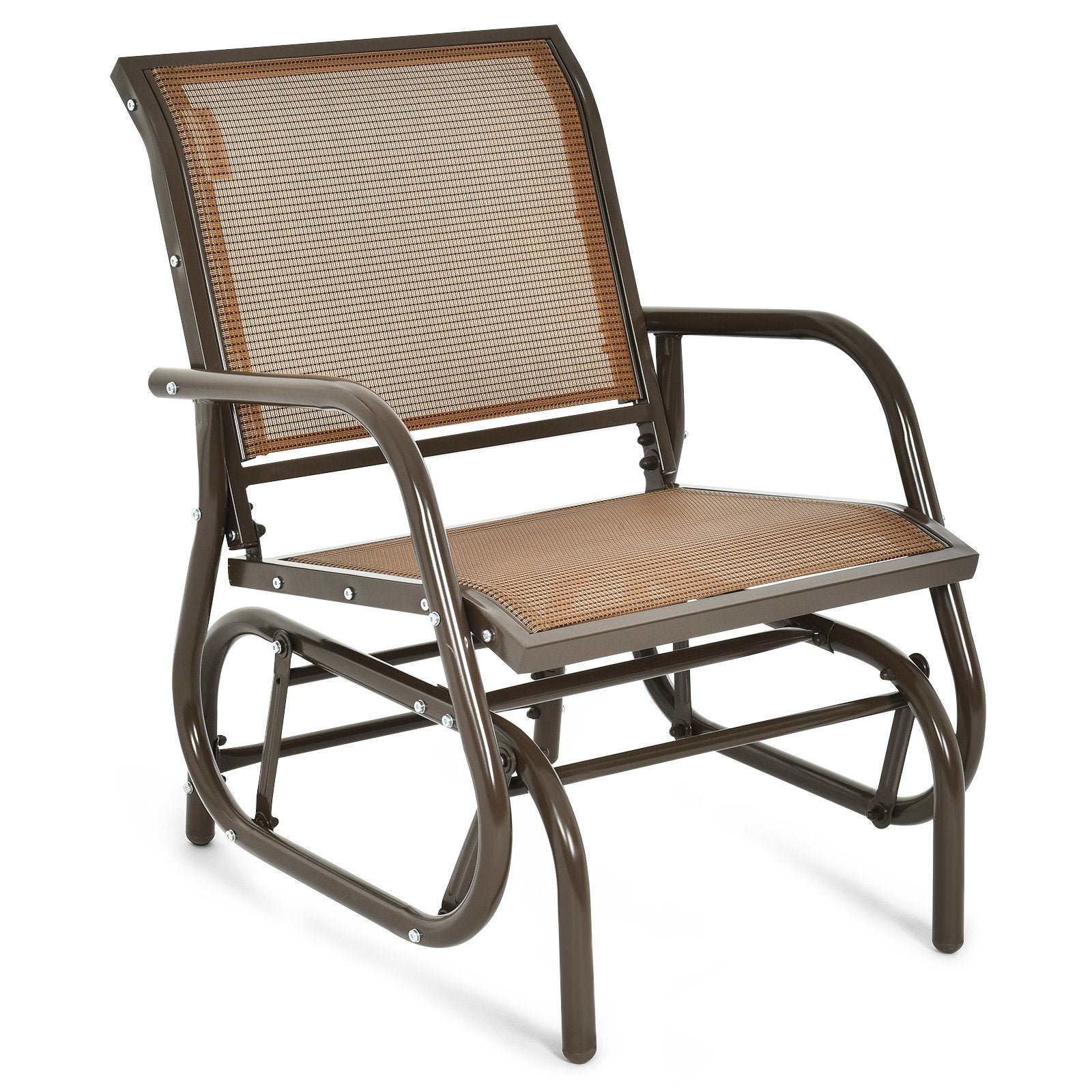 Outdoor Single Swing Glider Rocking Chair with Armrest, Brown Patio Rocking Chairs & Gliders   at Gallery Canada