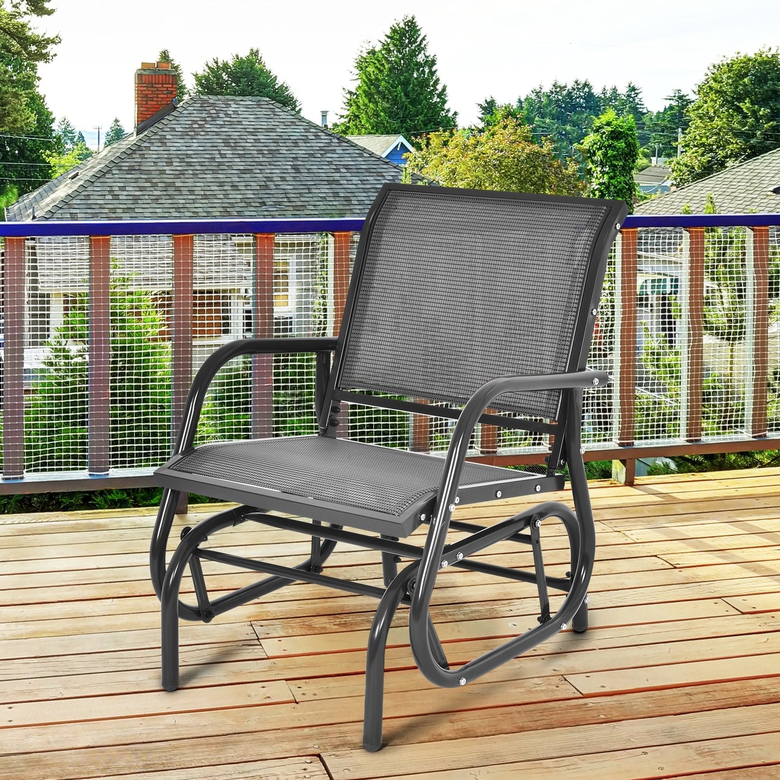 Outdoor Single Swing Glider Rocking Chair with Armrest, Gray Patio Rocking Chairs & Gliders   at Gallery Canada