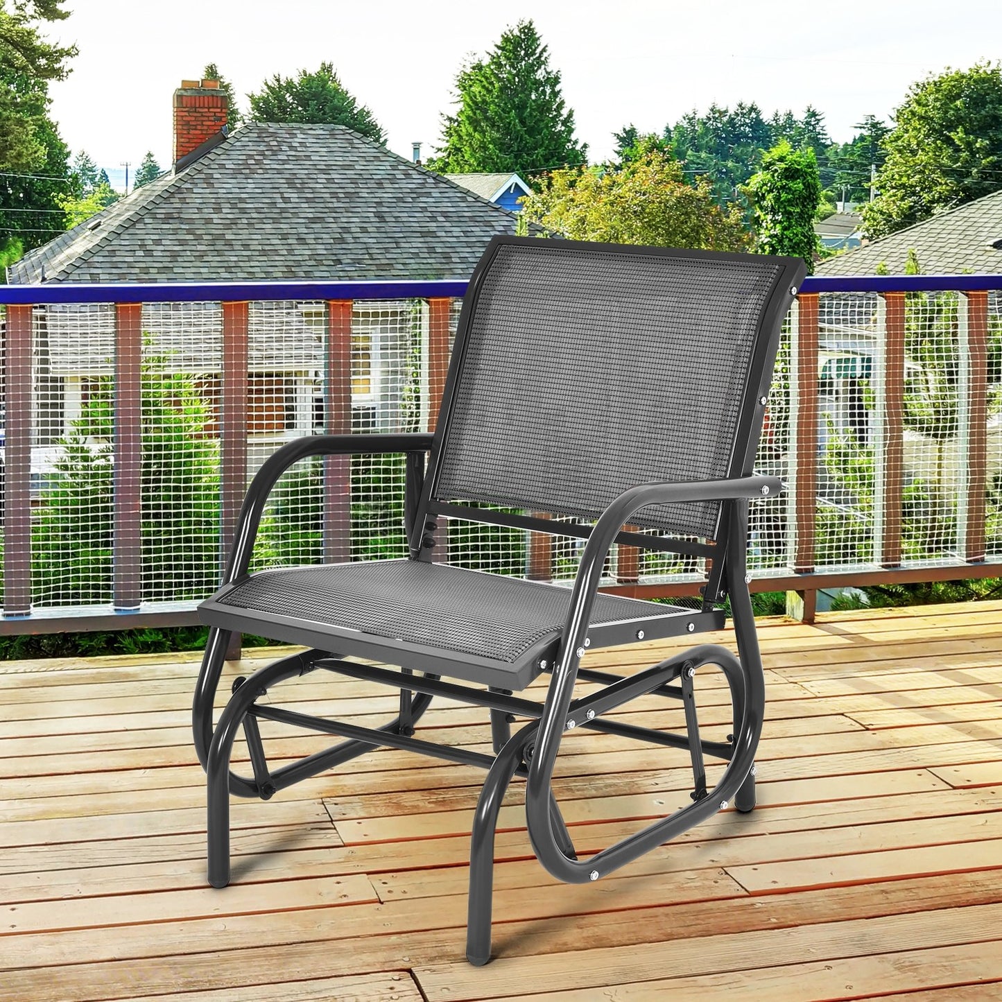 Outdoor Single Swing Glider Rocking Chair with Armrest, Gray Patio Rocking Chairs & Gliders   at Gallery Canada