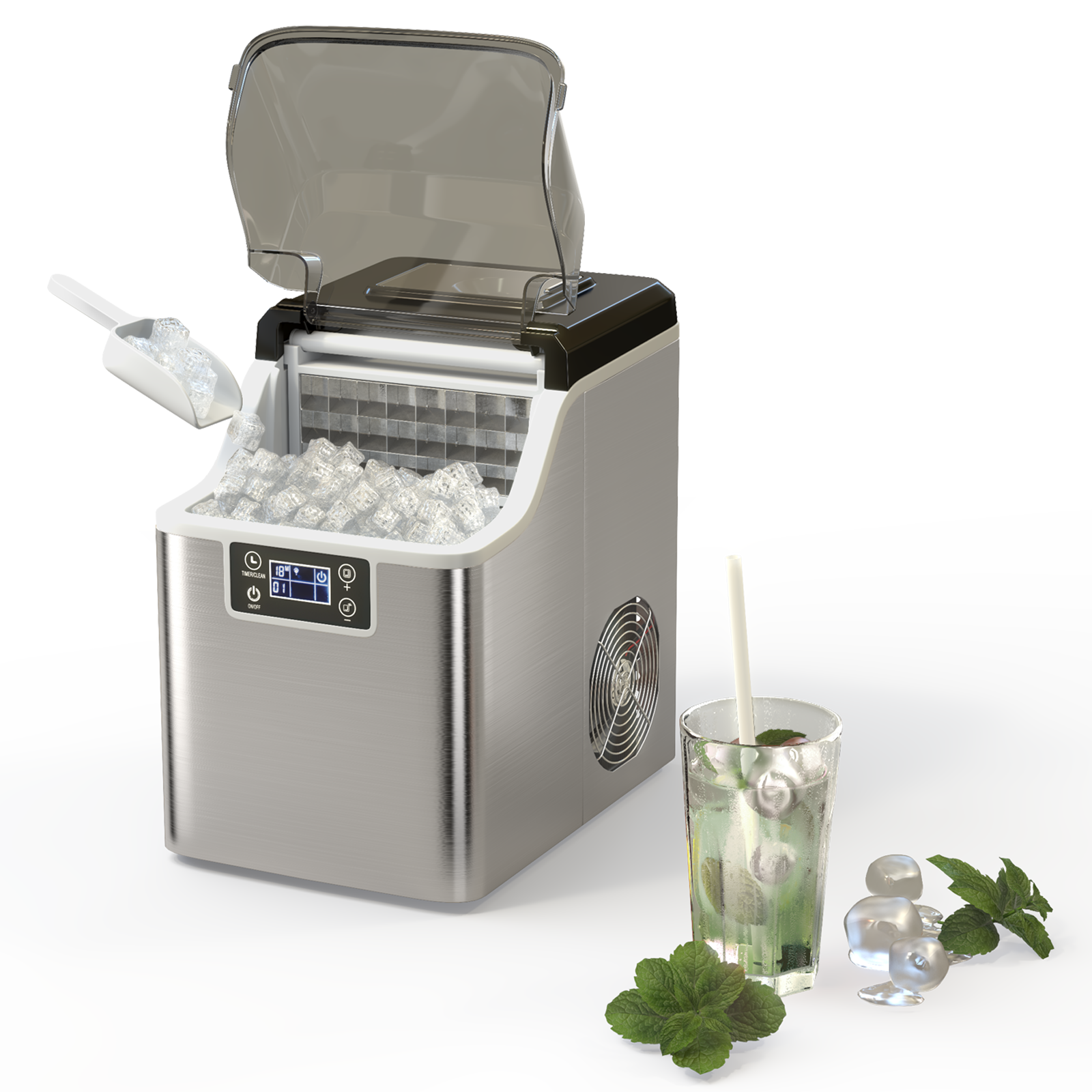 Electric Countertop Ice Maker with Ice Scoop and Basket-Sliver, Silver Ice Makers   at Gallery Canada