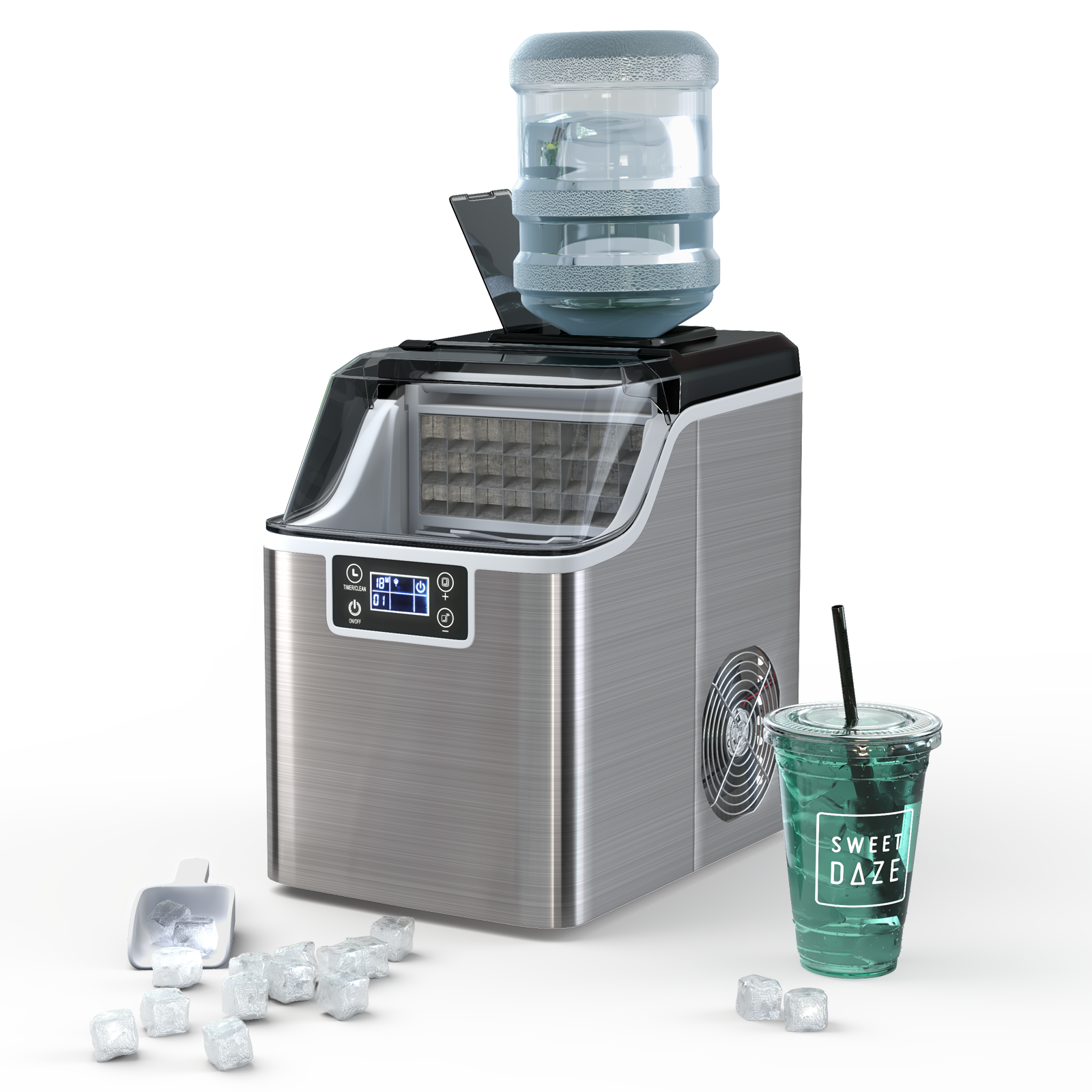 Electric Countertop Ice Maker with Ice Scoop and Basket-Sliver, Silver Ice Makers   at Gallery Canada