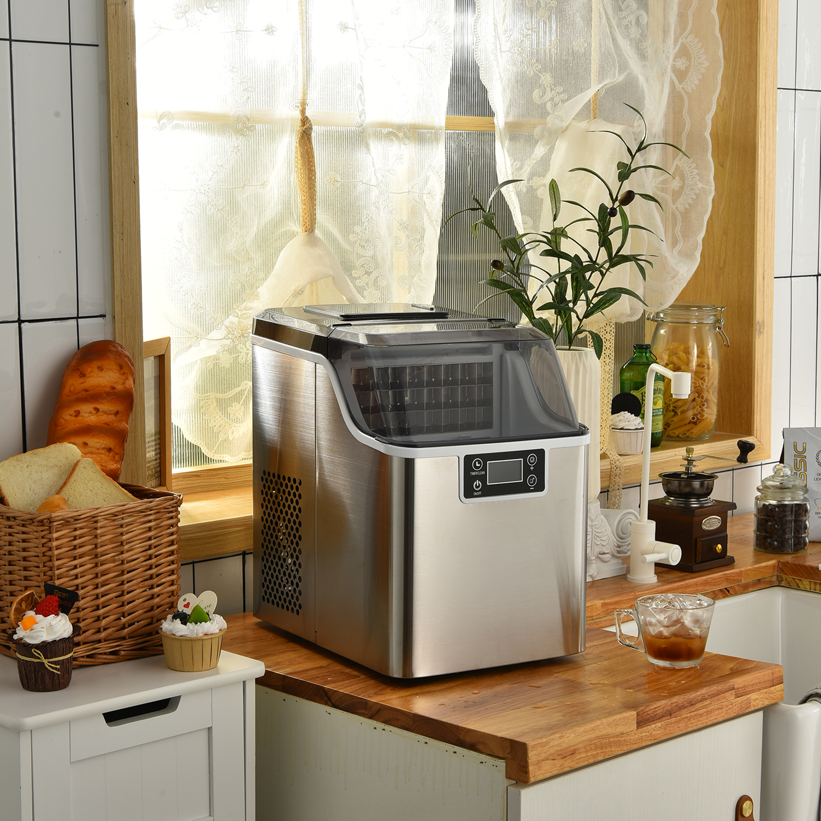 Electric Countertop Ice Maker with Ice Scoop and Basket-Sliver, Silver Ice Makers   at Gallery Canada