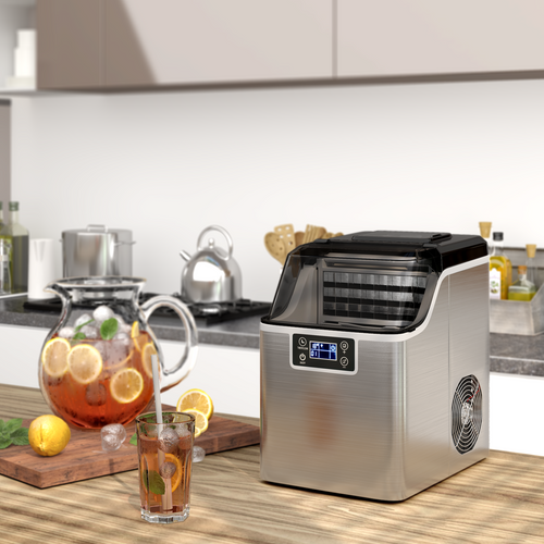 Electric Portable Countertop Ice Maker with Ice Scoop and Basket-Sliver, Silver