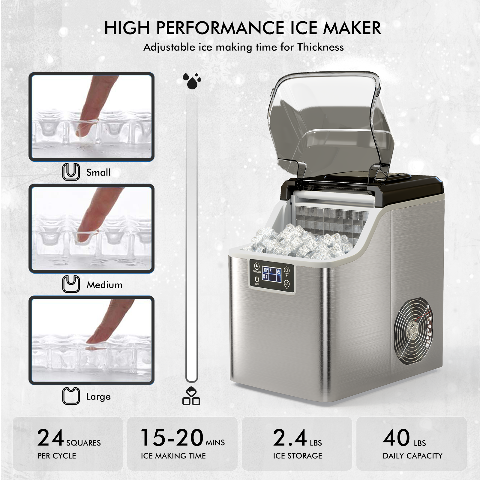 Electric Countertop Ice Maker with Ice Scoop and Basket-Sliver, Silver Ice Makers   at Gallery Canada