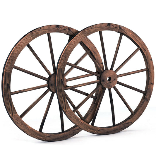 Set of 2 30-inch Decorative Vintage Wood Wagon Wheel, Brown Outdoor Decor   at Gallery Canada