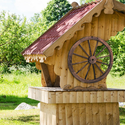 Set of 2 30-inch Decorative Vintage Wood Wagon Wheel, Brown Outdoor Decor   at Gallery Canada