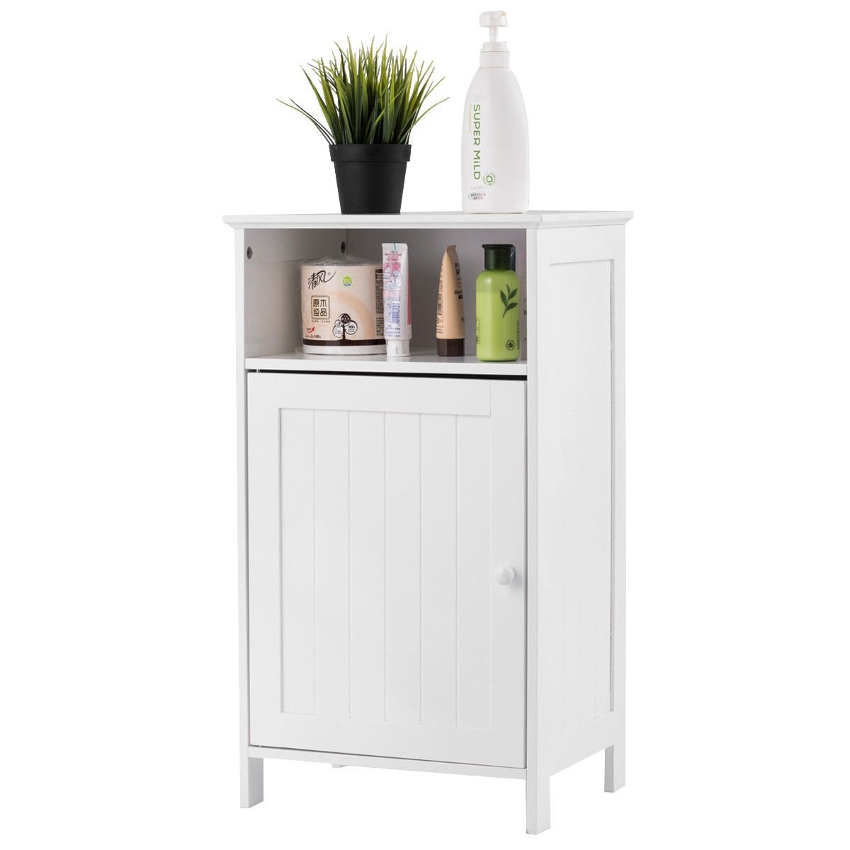 Bathroom Freestanding  Adjustable Shelf Floor Storage Cabinet, White Floor Cabinets   at Gallery Canada