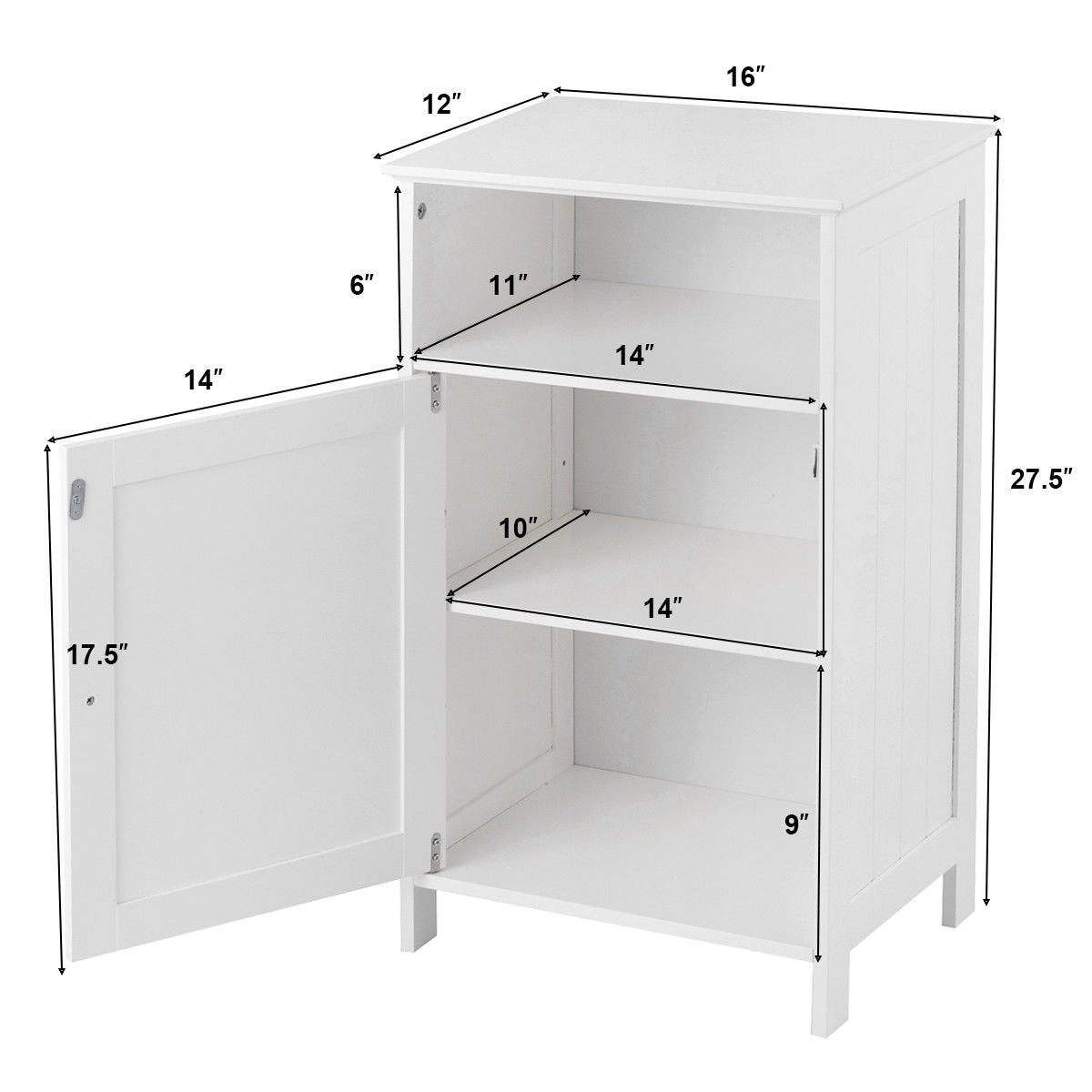 Bathroom Freestanding  Adjustable Shelf Floor Storage Cabinet, White Floor Cabinets   at Gallery Canada