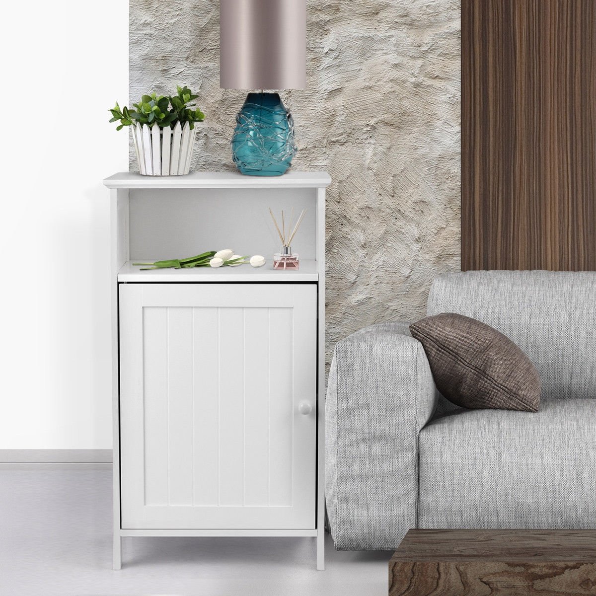 Bathroom Freestanding  Adjustable Shelf Floor Storage Cabinet, White Floor Cabinets   at Gallery Canada