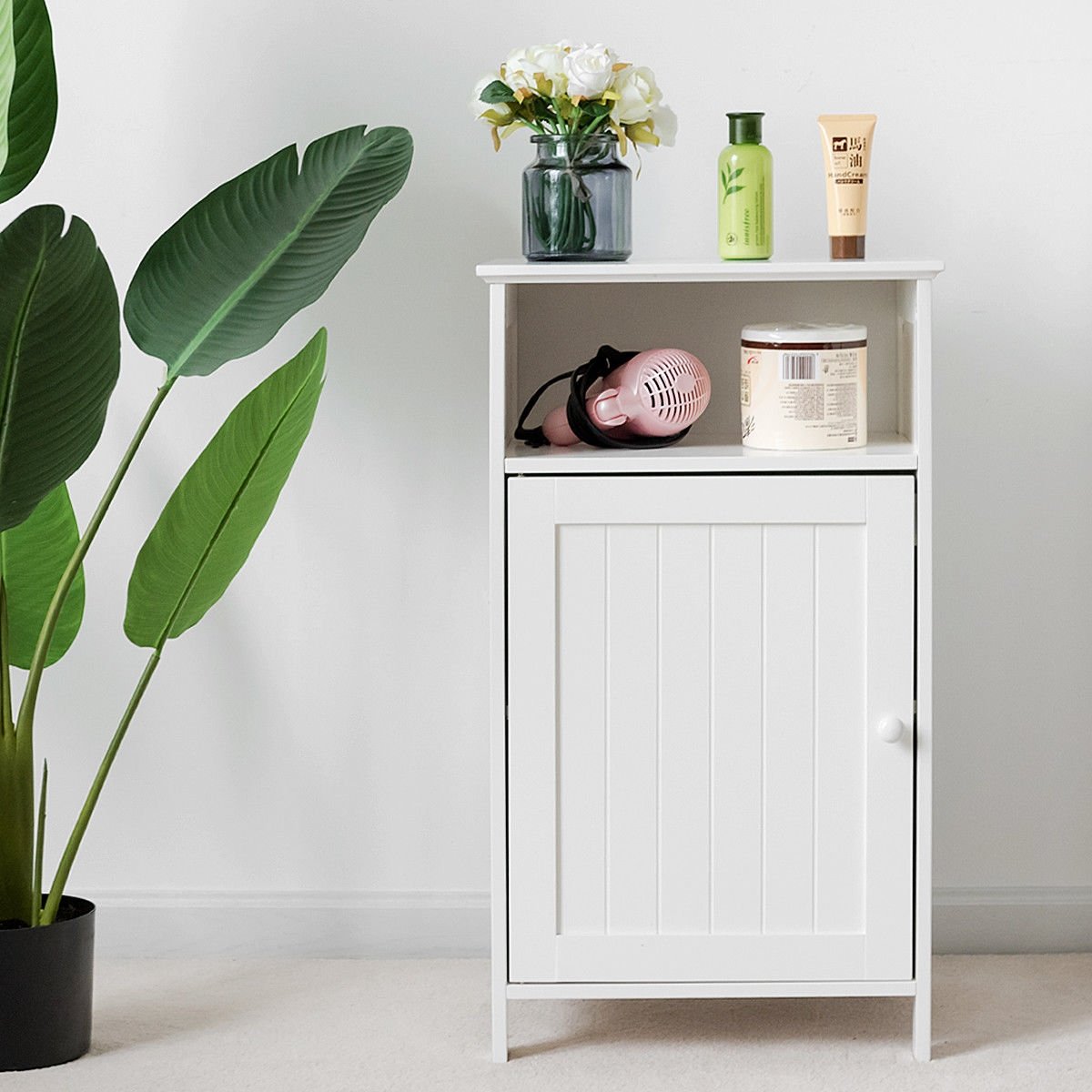 Bathroom Freestanding  Adjustable Shelf Floor Storage Cabinet, White Floor Cabinets   at Gallery Canada